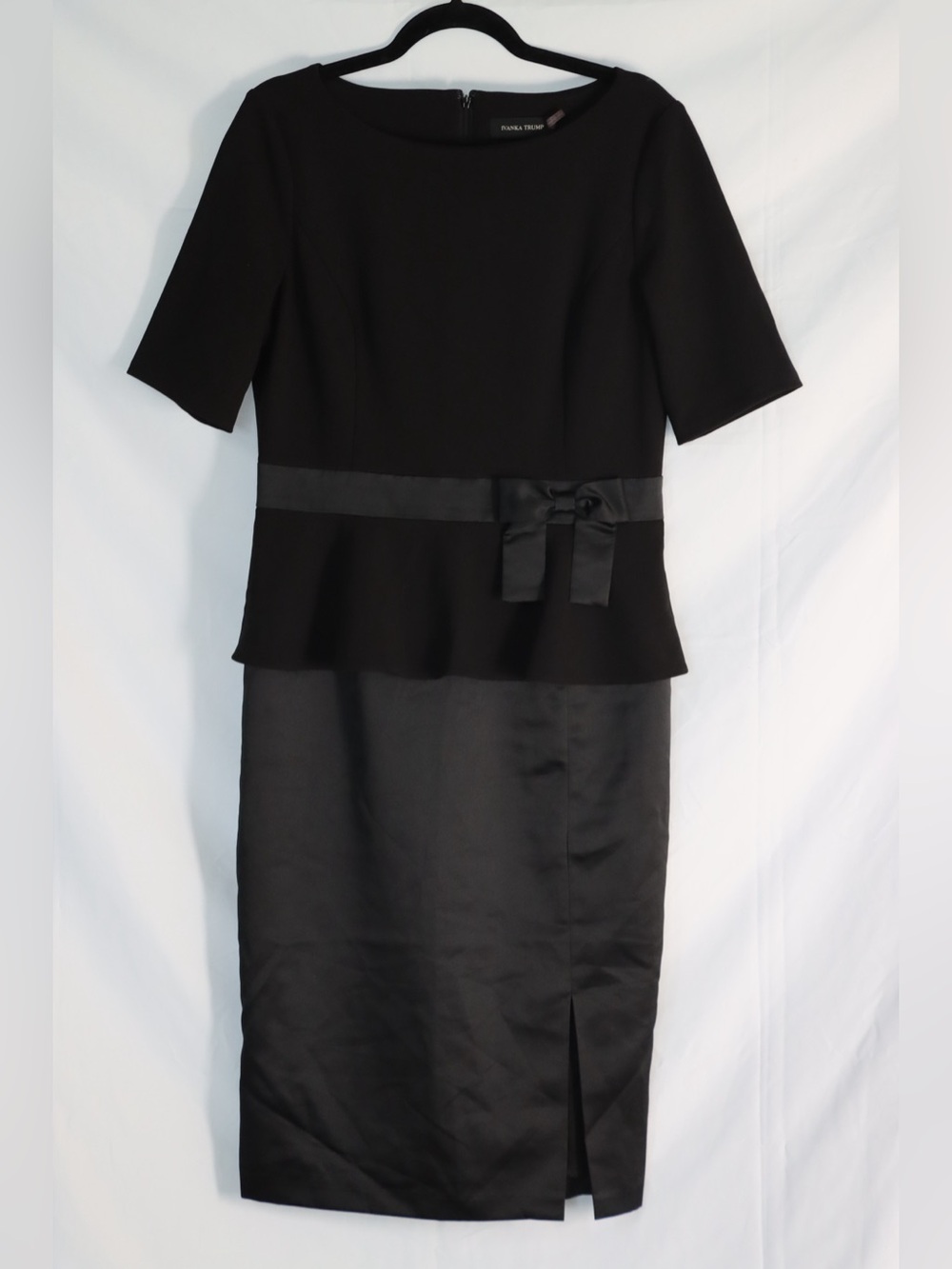 Ivanka Trump Black Peplum Midi Dress with Bow Waistband